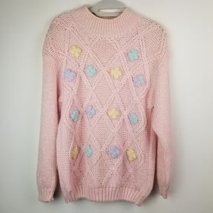 Vintage hand knitted pink colorful bauble sweater M